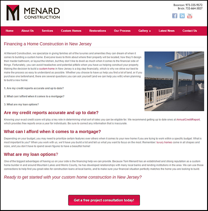 Menard Construction below the fold example