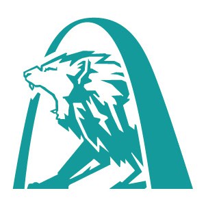 A stylized turquoise logo featuring the silhouette of a roaring lion's head within a triangular arch, all set against a white background.
