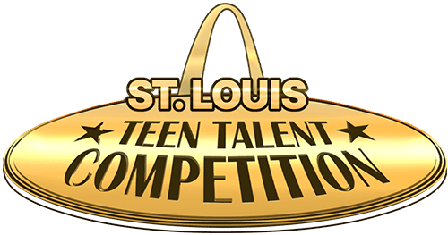 A gold emblem featuring a star with the text "St. Louis Teen Talent Competition" in bold letters, framed by two smaller stars on the left and right sides. The background has a gradient effect with the top part appearing darker.