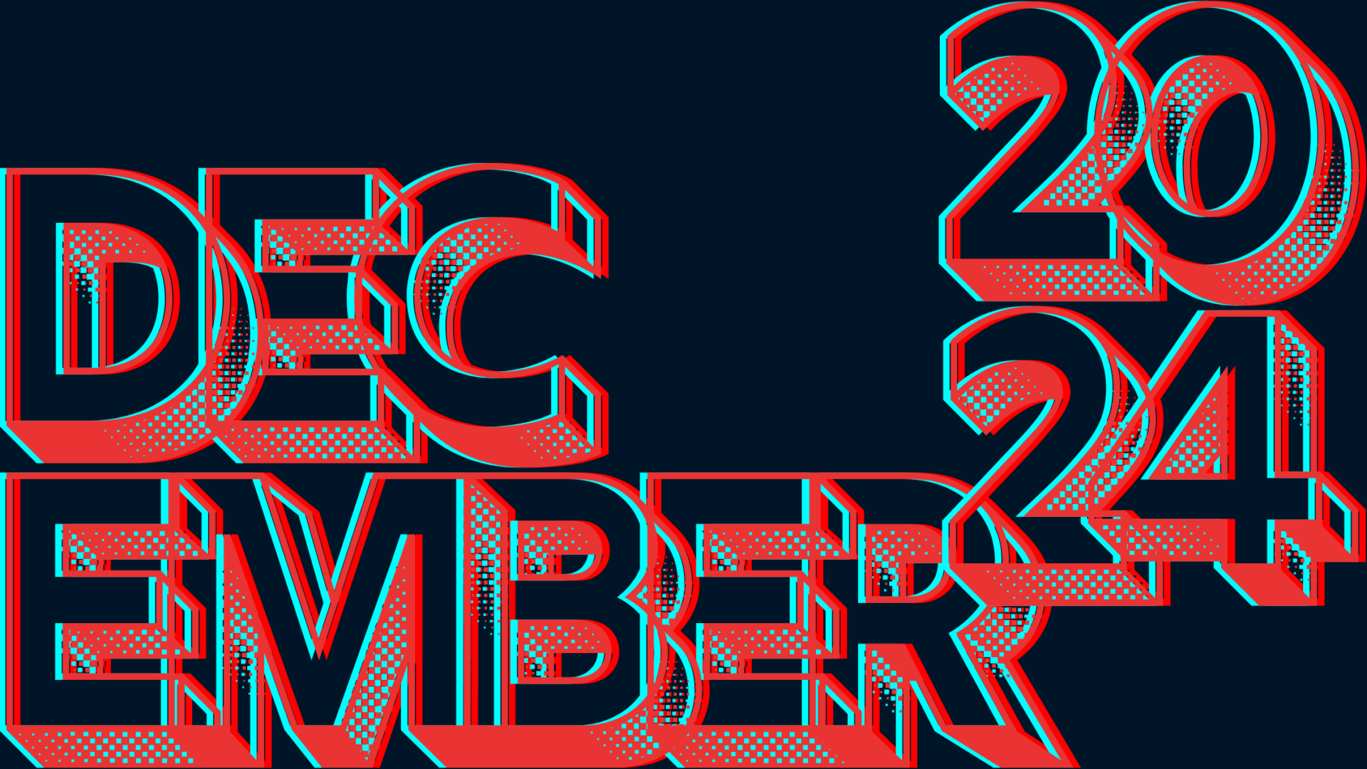 The image features the text "DECEMBER 2024" in a bold, 3D style with a red, cyan, and white color scheme against a dark background.