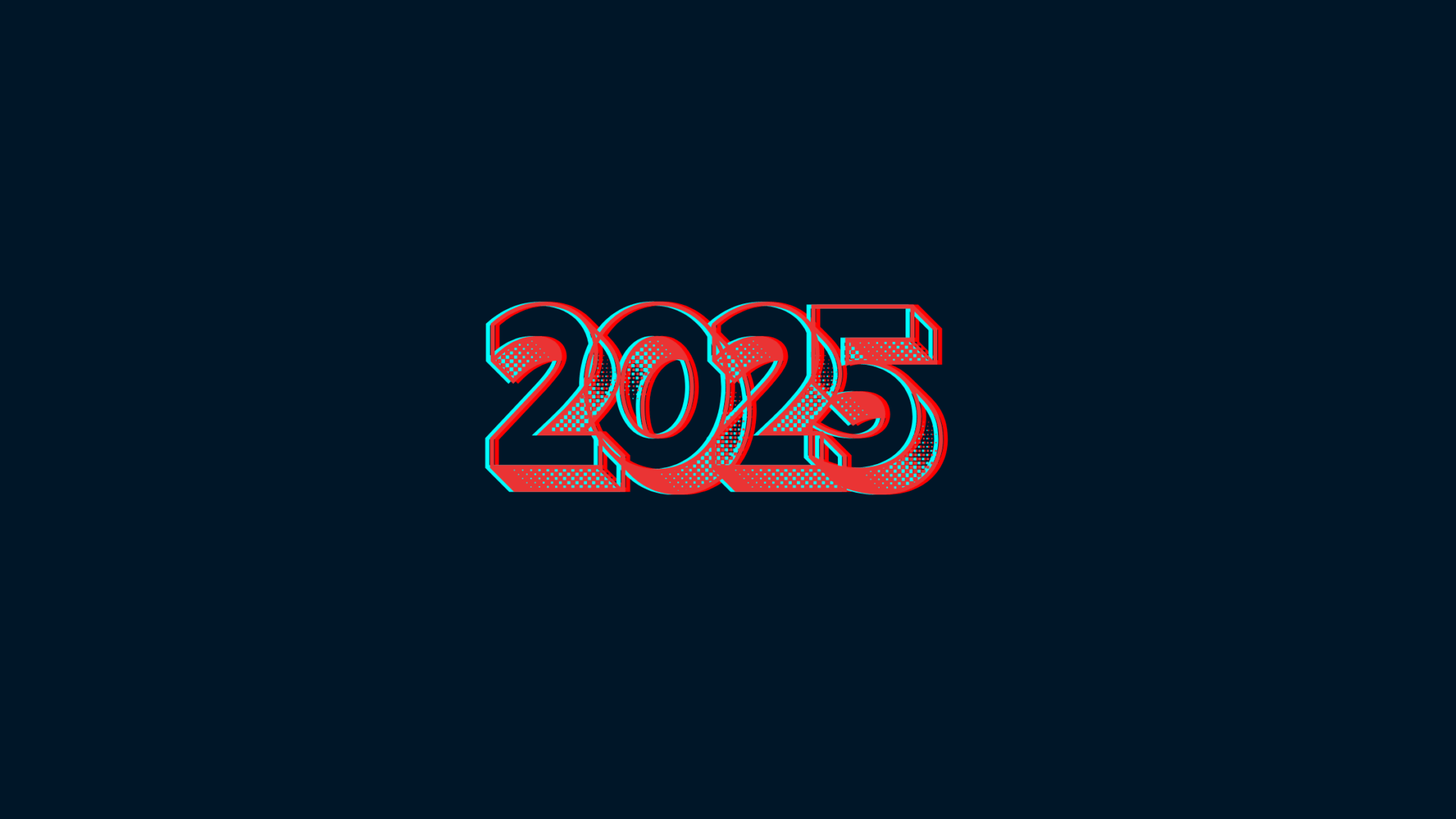 The image features the year "2025" in bold, glitch-style typography with a red and cyan color offset against a dark background.