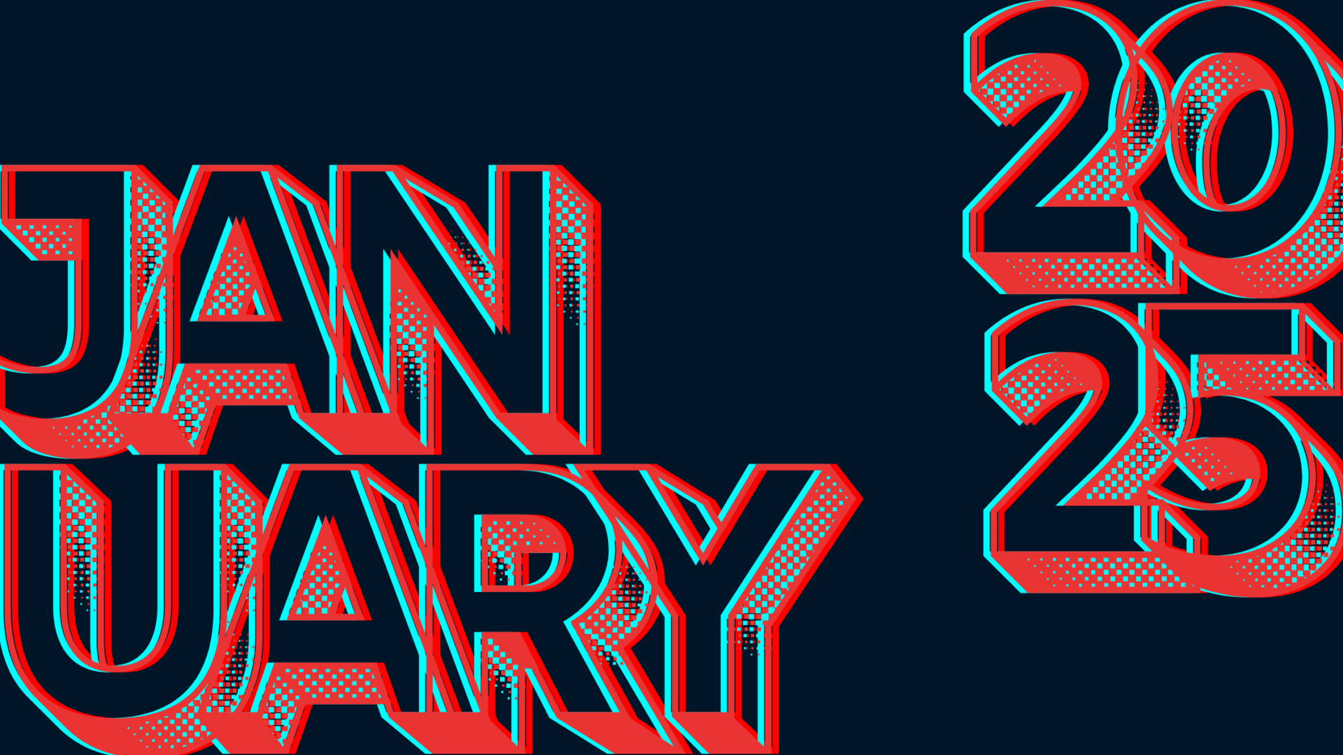 The image showcases the word "JANUARY" alongside the numbers "2025," crafted in bold, 3D block letters with a striking red and blue outline against a dark backdrop, setting a dramatic tone for upcoming marketing news.