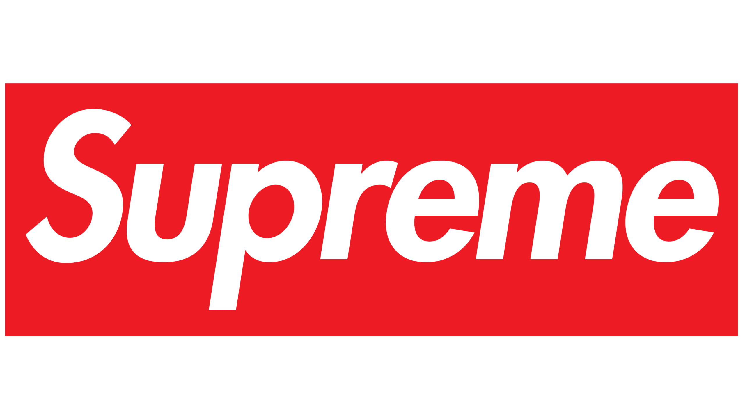 Red rectangular logo with the word "Supreme" in bold white letters, using a slanted, sans-serif font.