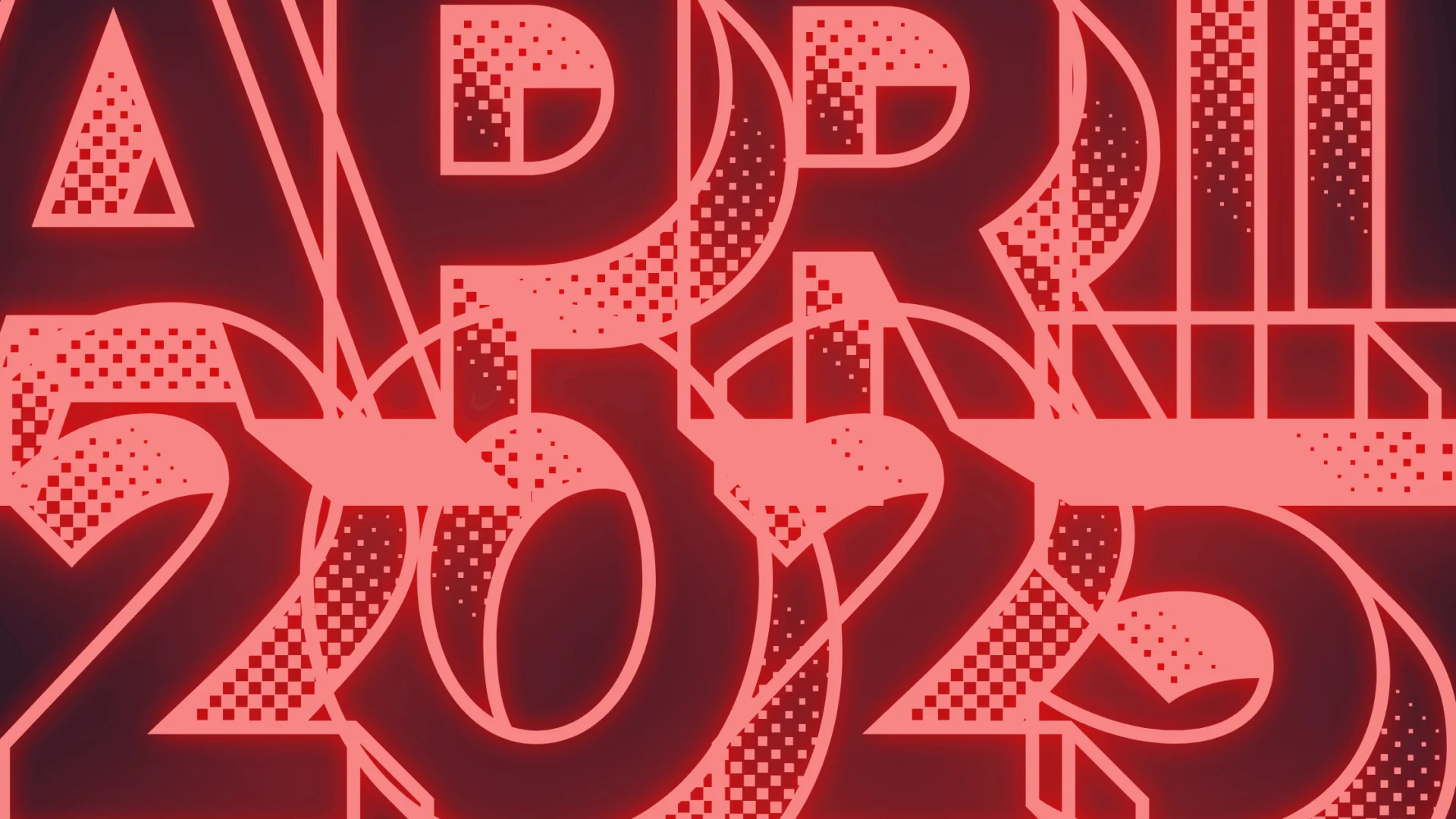 Bold, geometric text in neon red reads "APRIL 2025" against a dark background, with lines and gradient shading for a retro, futuristic digital style, perfect for highlighting April 2025 Marketing News.