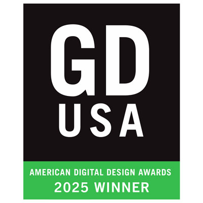 GD USA logo with the text "American Digital Design Awards 2025 Winner" in white letters on a green background at the bottom.