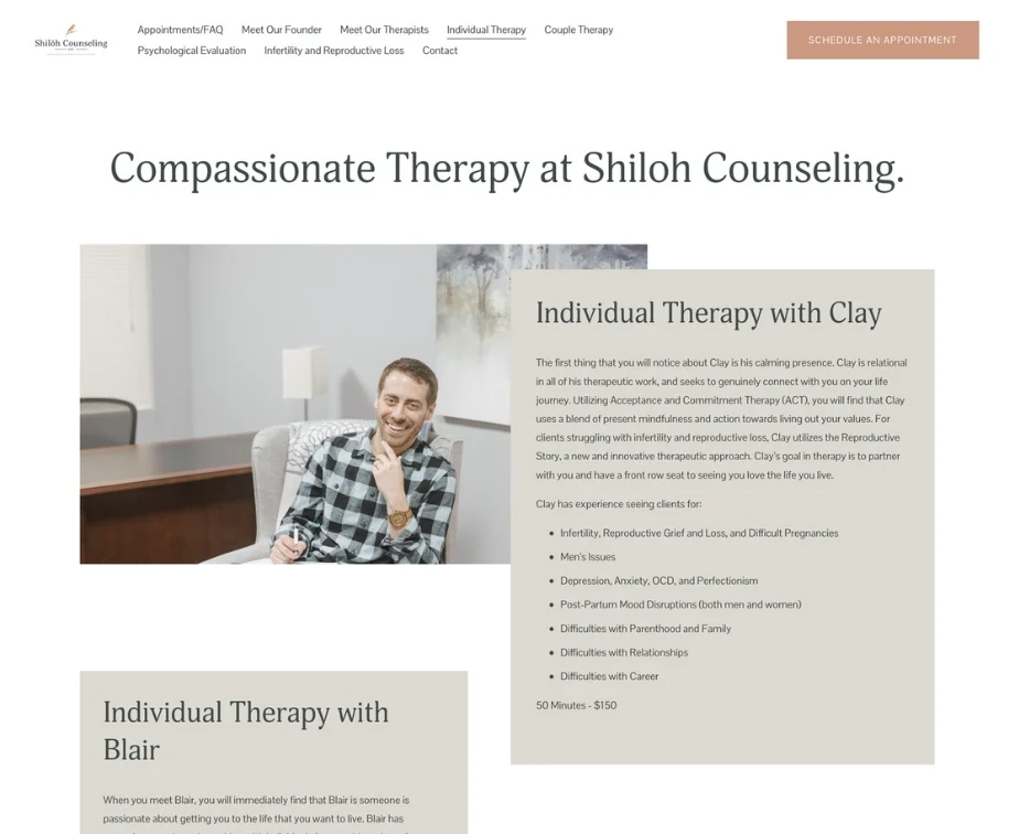 Shiloh Counseling individual therapy page design