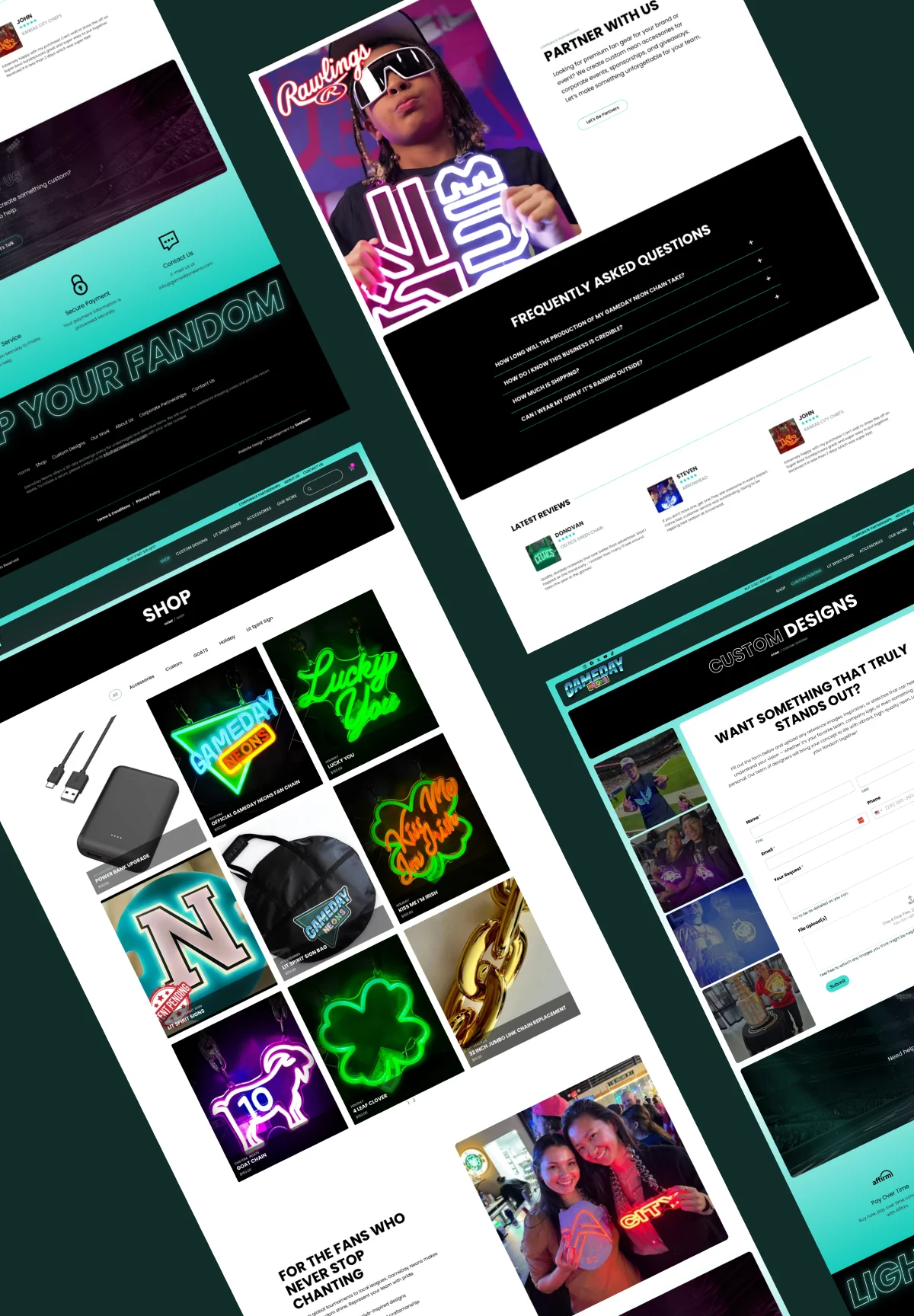 Gameday Neons website and product page designs