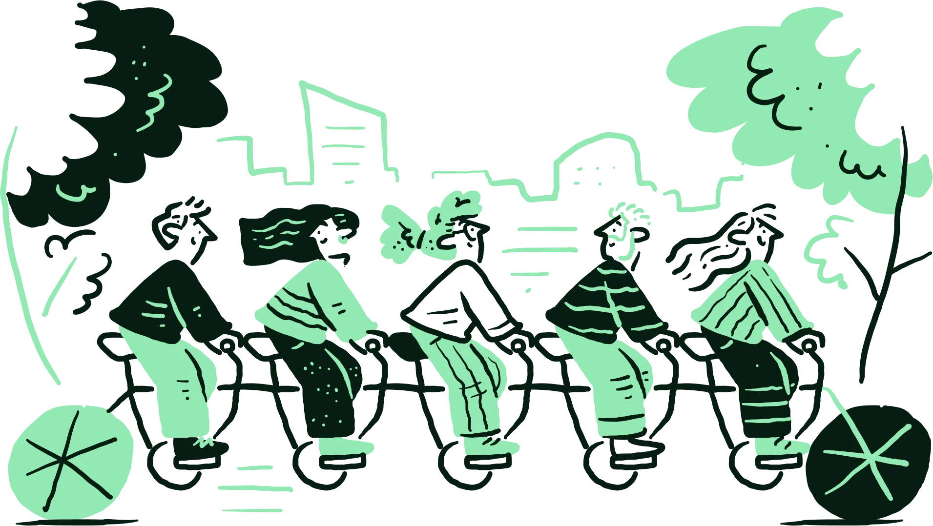 Illustration of a team dancing together